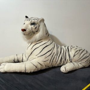 Vintage Large Kellytoy Plush Siberian Tiger Stuffed White Toy Animal Blue-Eyed
